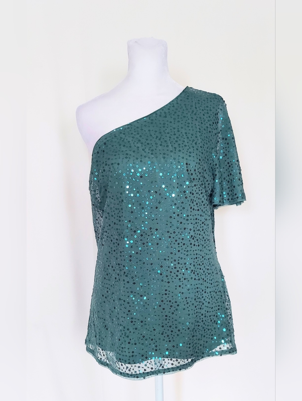 Grace Karin One Shoulder Short Sleeve Sequin Top Geen Size Large NWT